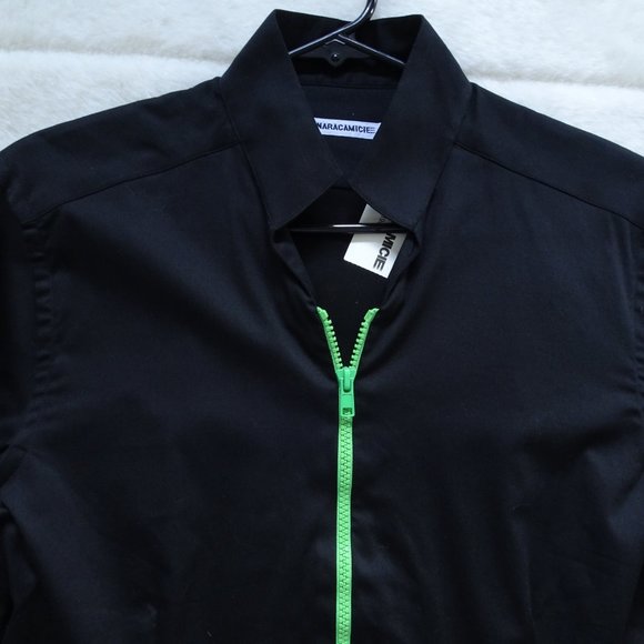 Naracamicie Black & Green Zipper Top Medium Long Sleeve - Picture 2 of 10